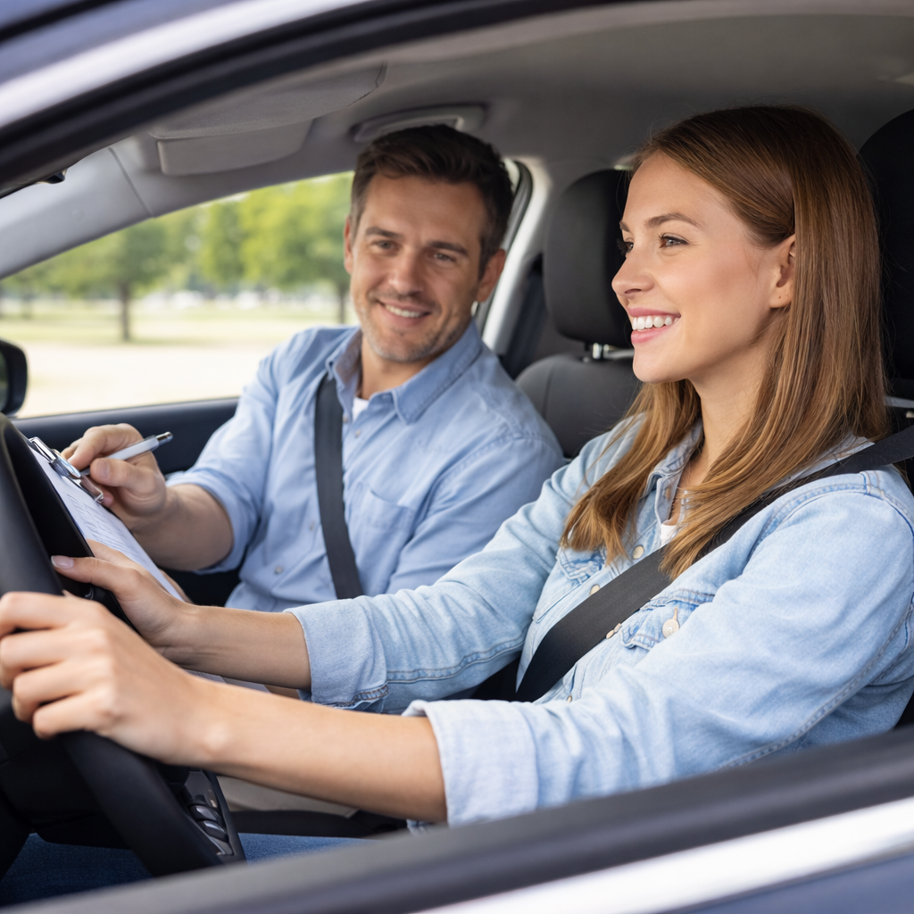 Driving lesson under a sunny sky